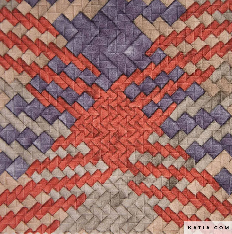 Kunstleer met zigzagpatroon in oranje/lila - Katia Fabrics
